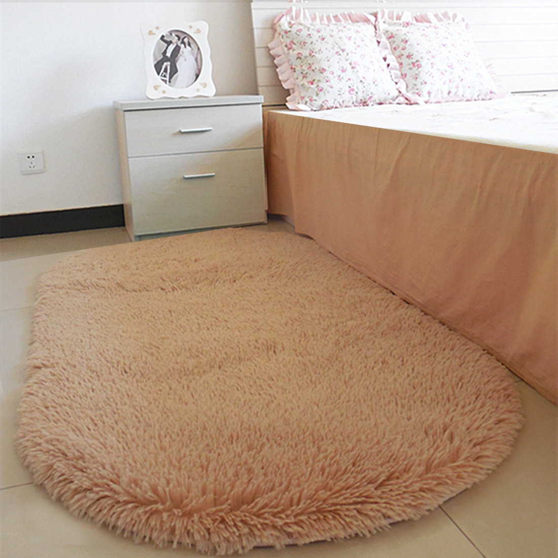 40*60cm antislip, pluizige shaggy vloerkleden voor in huis, kamer, tapijt, vloermatten, slaapkamer, badkamer, deurmatten, shag tapijten: Kameel