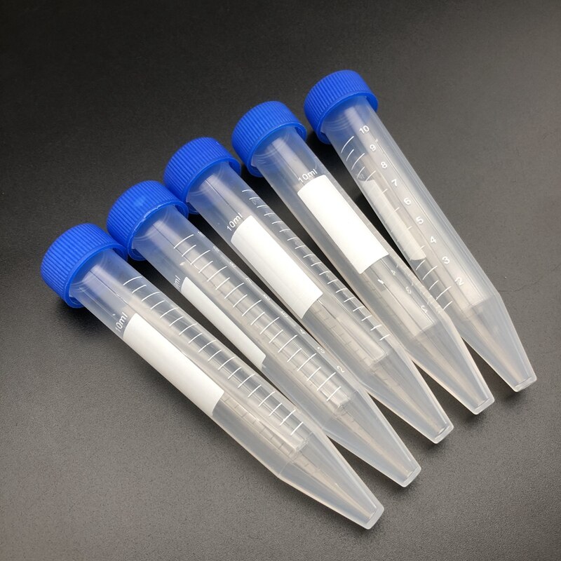 100pcs 10ml Plastic transparent centrifuge tube with scale，Conical bottom centrifuge tube with Colourful threaded cover