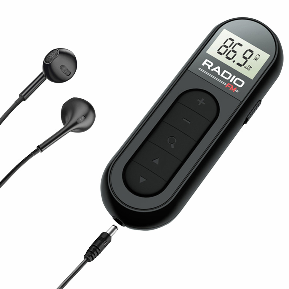Mini Pocket FM Radio 76-108MHZ Clip Small Radio with Backlight LCD Display 3.5mm Headphone Jack for Conference Tour Guide Racing