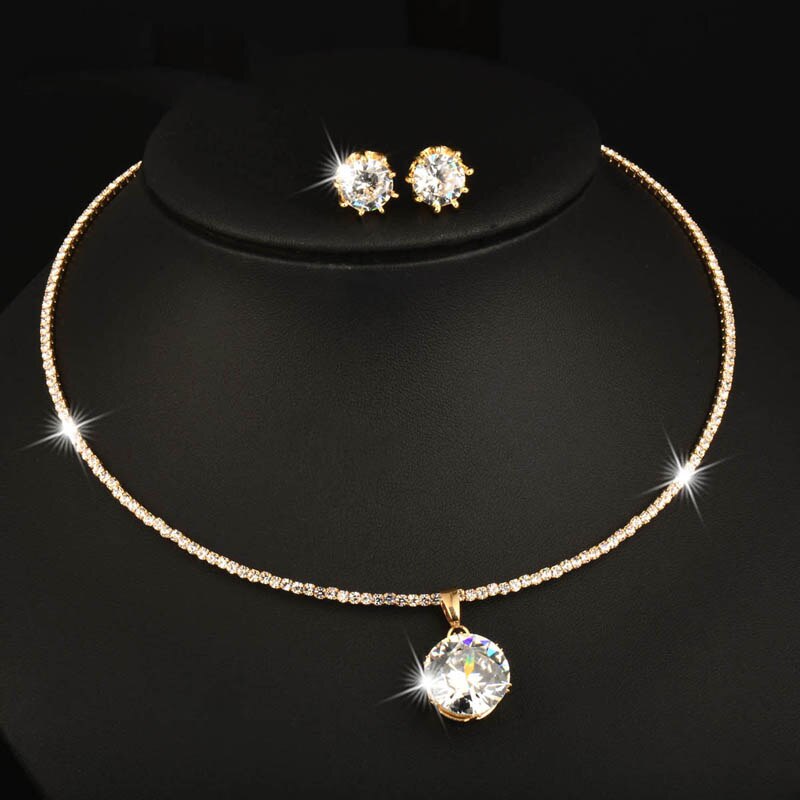 SINLEERY – ensemble de bijoux en zircone pour femmes, boucles d'oreilles rondes et ras du cou, collier Torques, ZD1 SSP