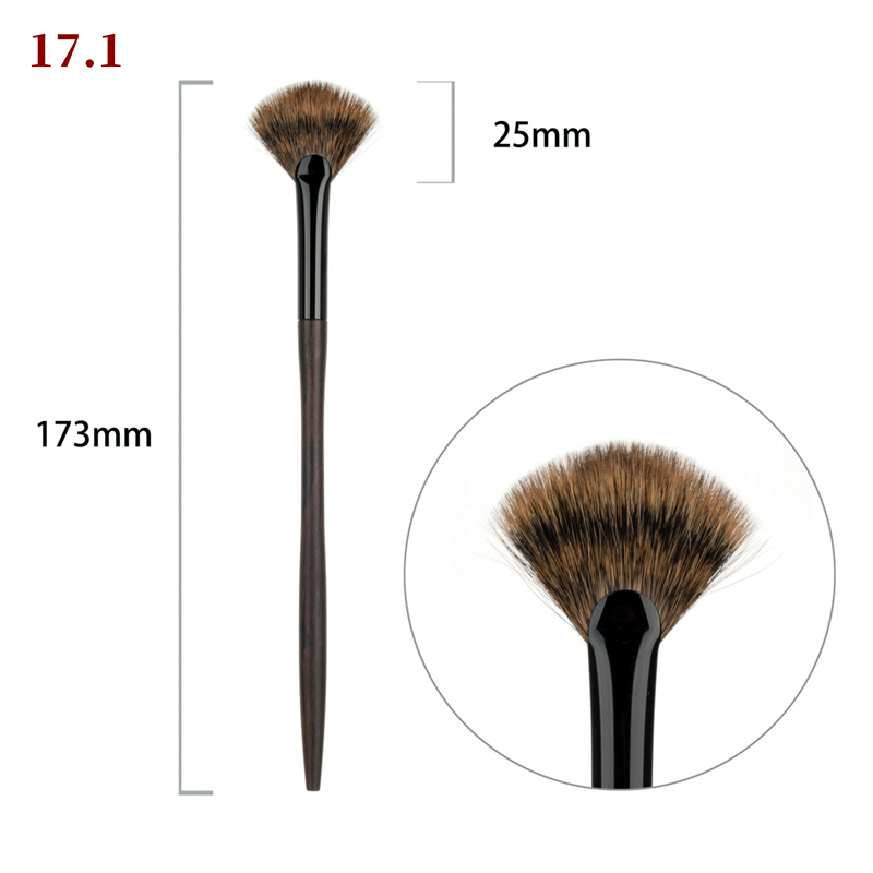 Brochas de maquillaje profesionales hechas a mano, pelo de ardilla canadiense suave, resaltador de abanico pequeño, cepillo de sombra de ojos de ébano: 17-1