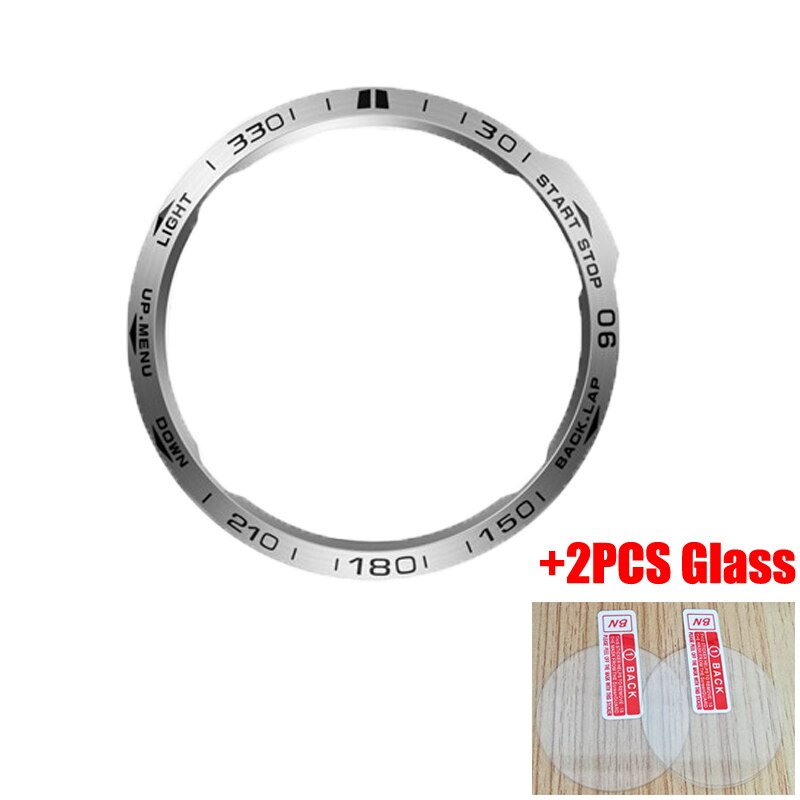3in1 Anti Scratch Protection Ring Voor Garmin Fenix 6X Pro Solar Ring Saffier Wijzerplaat Bezel Styling Case Metal + glas Film: silver / fenix 6x