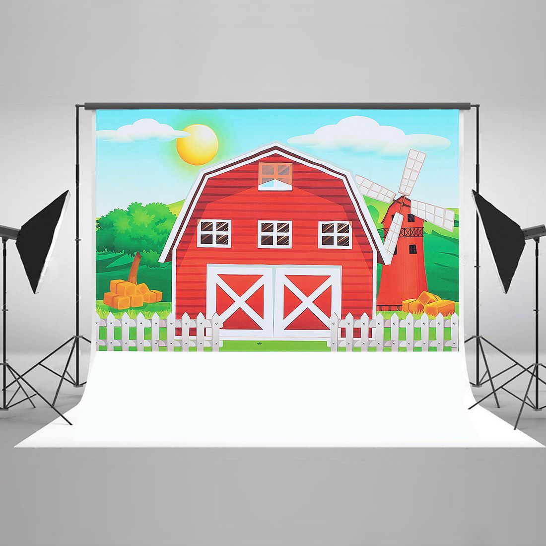 Farm Theme Photography Backdrops Red Barn Barnyard House Kids Birthday Illustration Background Photo Studio Photobooth