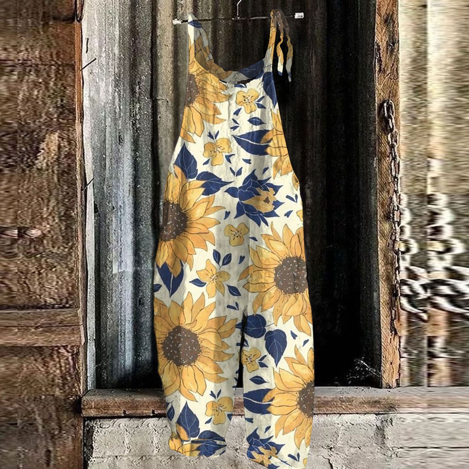 Sunflower Pattern Overalls For Women Slim Jumpsuit Women Casual Loose Romper For Women Mono Deportivos Mujer Gym: M / Light  Blue