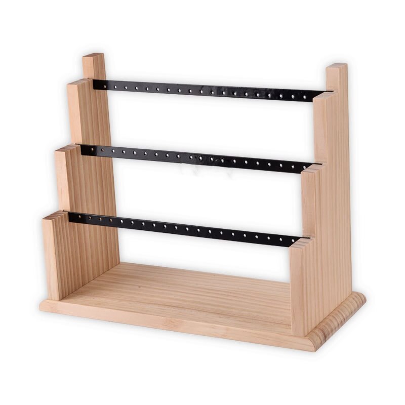 Sieraden display tray hanger oorbellen ringen display blokken massief houten sieraden display houder: Zwarte drielaags