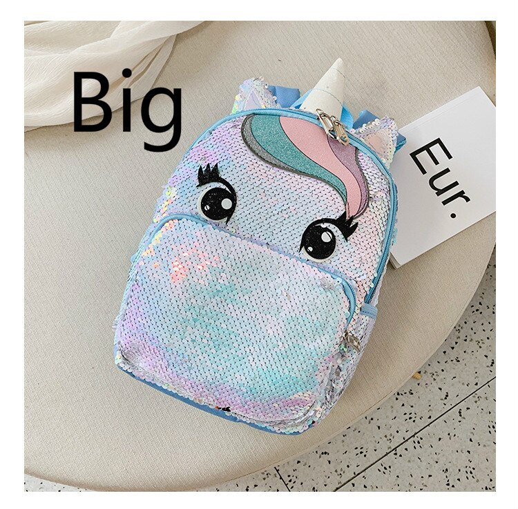 Unicornio lentejuelas niños Mochila de niños bolsas para la escuela Mochila para chicas adolescentes de dibujos animados lindo mochilas grandes Mochila: P