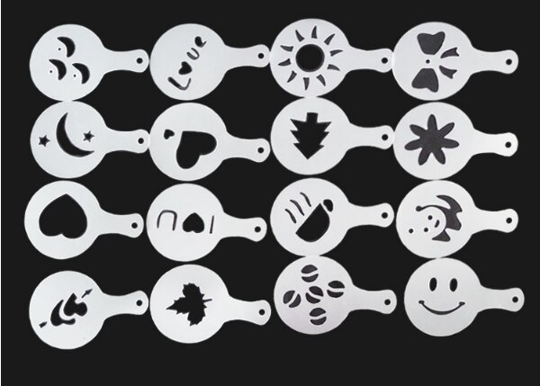 Molde de flores para extraer café de 16 piezas, modelo de impresión de café, almohadilla para polvo, aparato de café de lujo, herramienta de decoración de café Latte Kabu: Default Title