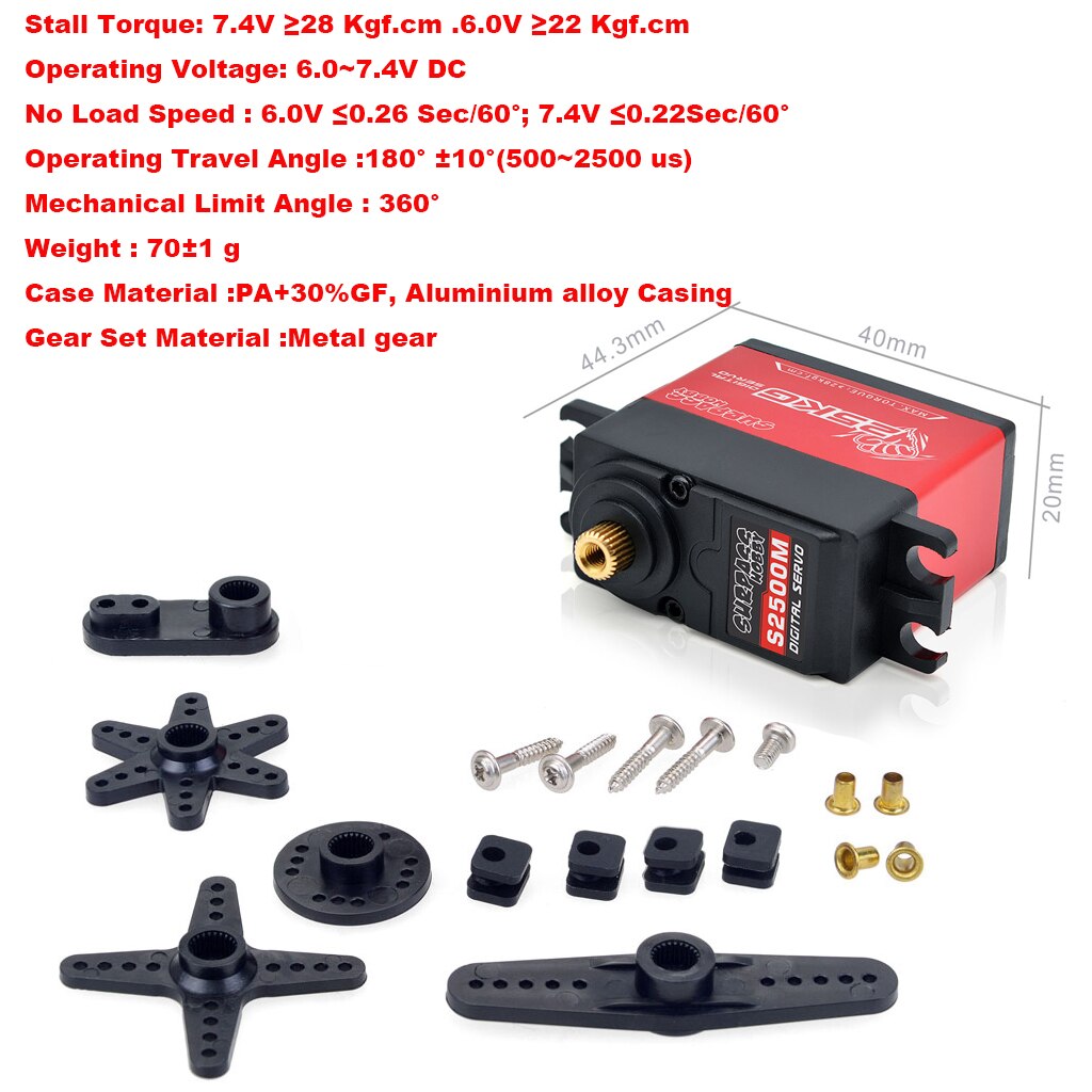 SURPASS HOBBY servo 9g 17g 25g 6kg 9kg 15kg 16kg 20kg 24kg 25kg 30kg Digital Servo for 1/18 1/16 1/12 1/10 1/8 1/7 1/5 rc car: 25KG Full metal