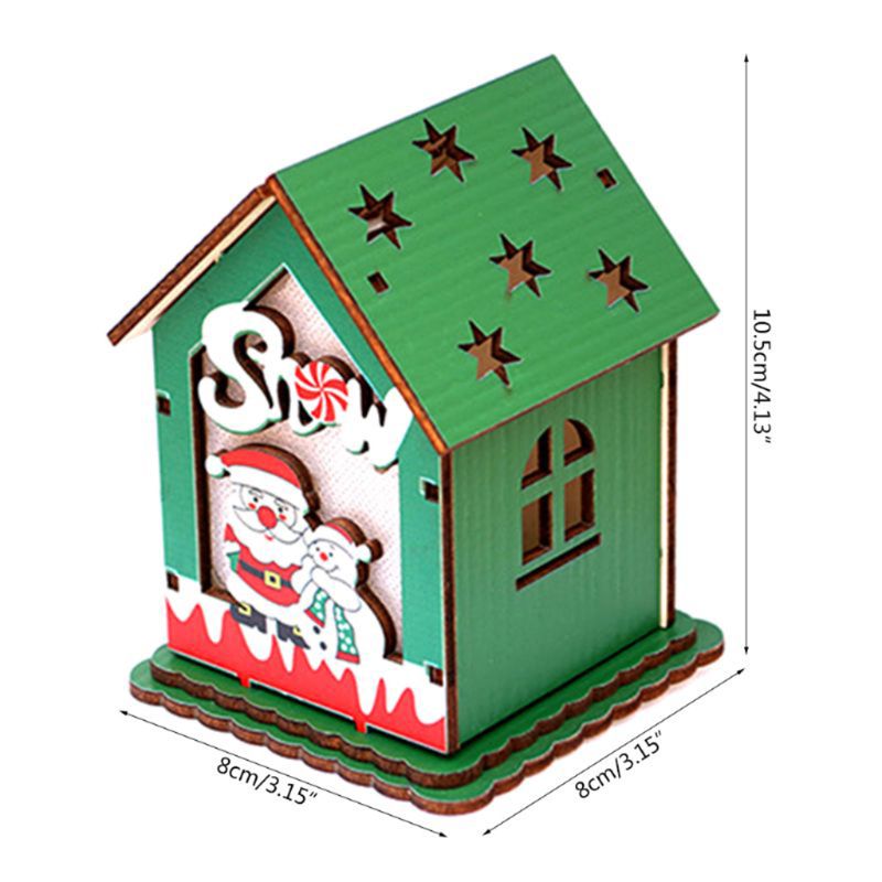Casa de madera LED Chalet muñeco de nieve decoración de Navidad ciervo adorno de Papá Noel F