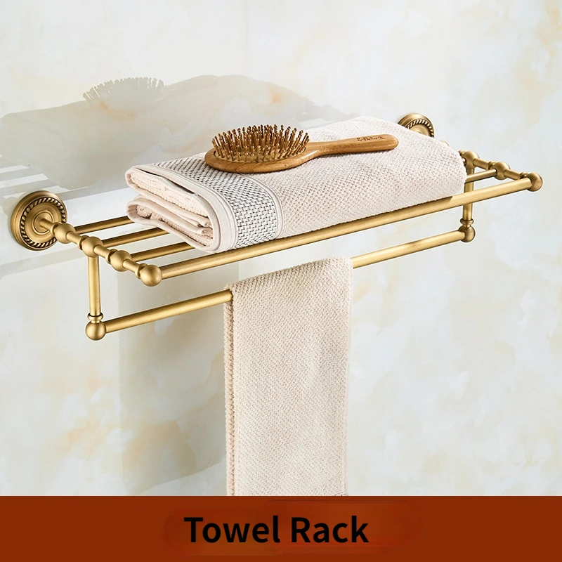 Brass Bathroom Accessories Antique Bath Towel Set Towel Ring Carved Toilet Paper Holder Towel Bar Bathroom Hardware Set