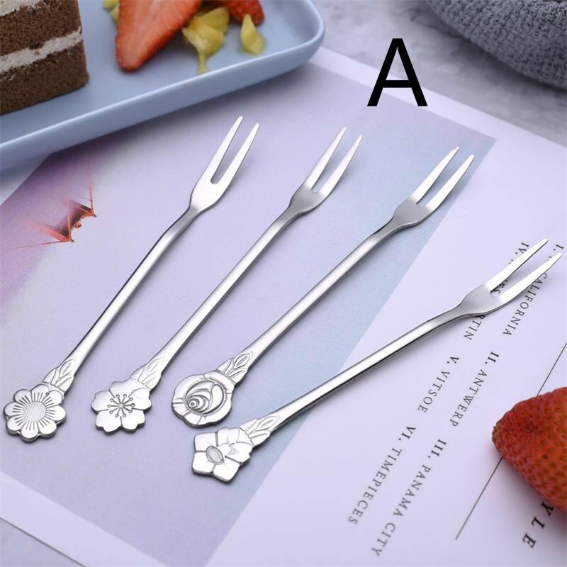 4PCS/Set Flowers Stainless Steel Fruit Fork Flower Handle Fruit Forks: A