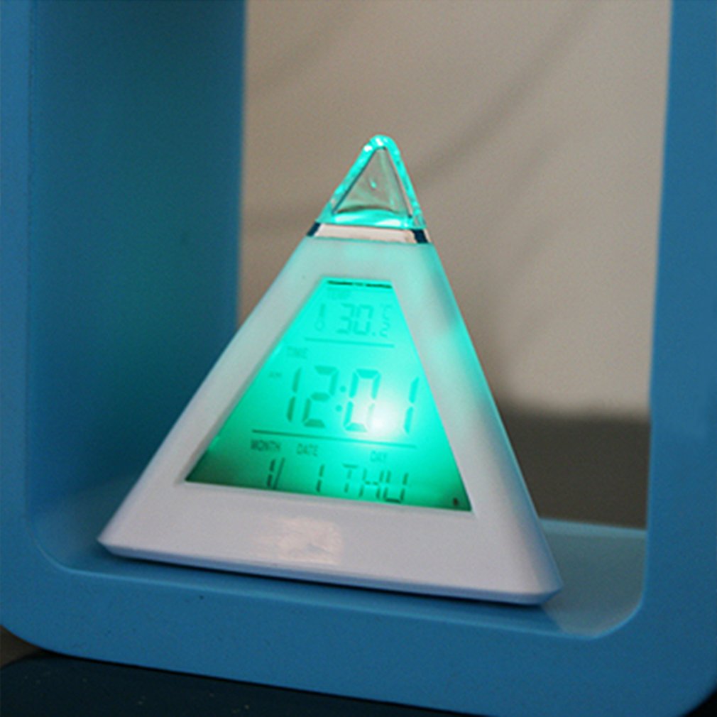 Pyramid Digital Clock Temperature Clock 7 Colors LED Change Backlight LED Alarm Clock Time Date Display
