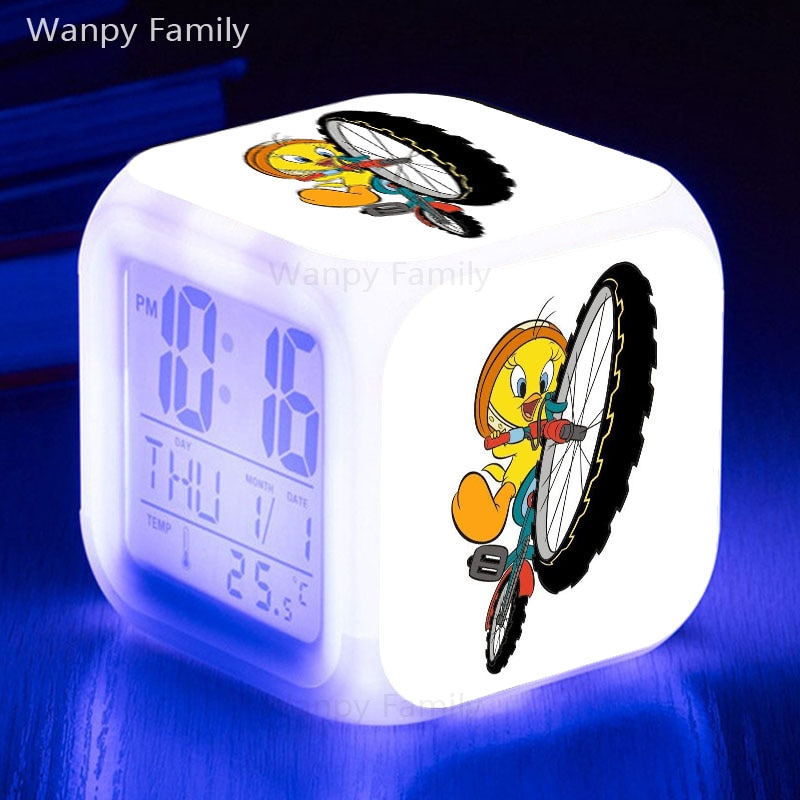 Very Lovely Tweety Alarm Clock 7 Color Glowing LED Multifunctio Digital Alarm Clock Big screen Touch Sensing Flash Watches Clock: Pink
