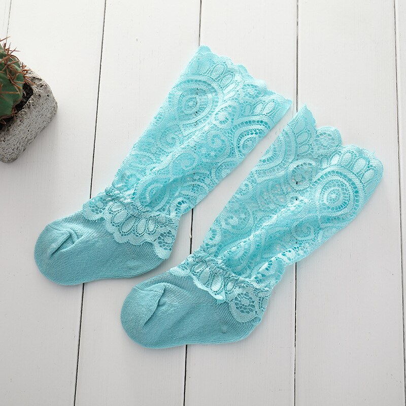 Sokken Baby Meisje Knie Hoge Lange Katoenen Zachte Mesh Ademend Kant Sokken Baby Prinses Lente Zomer: blue / age 0-6M