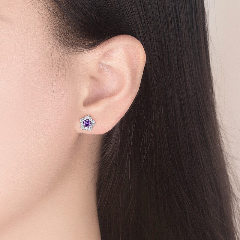 Anenjery Heißer Silber Farbe Mikro CZ Sterne Lila Weiß Zirkon Ohrringe Für Frauen boucle d'oreille S-E586