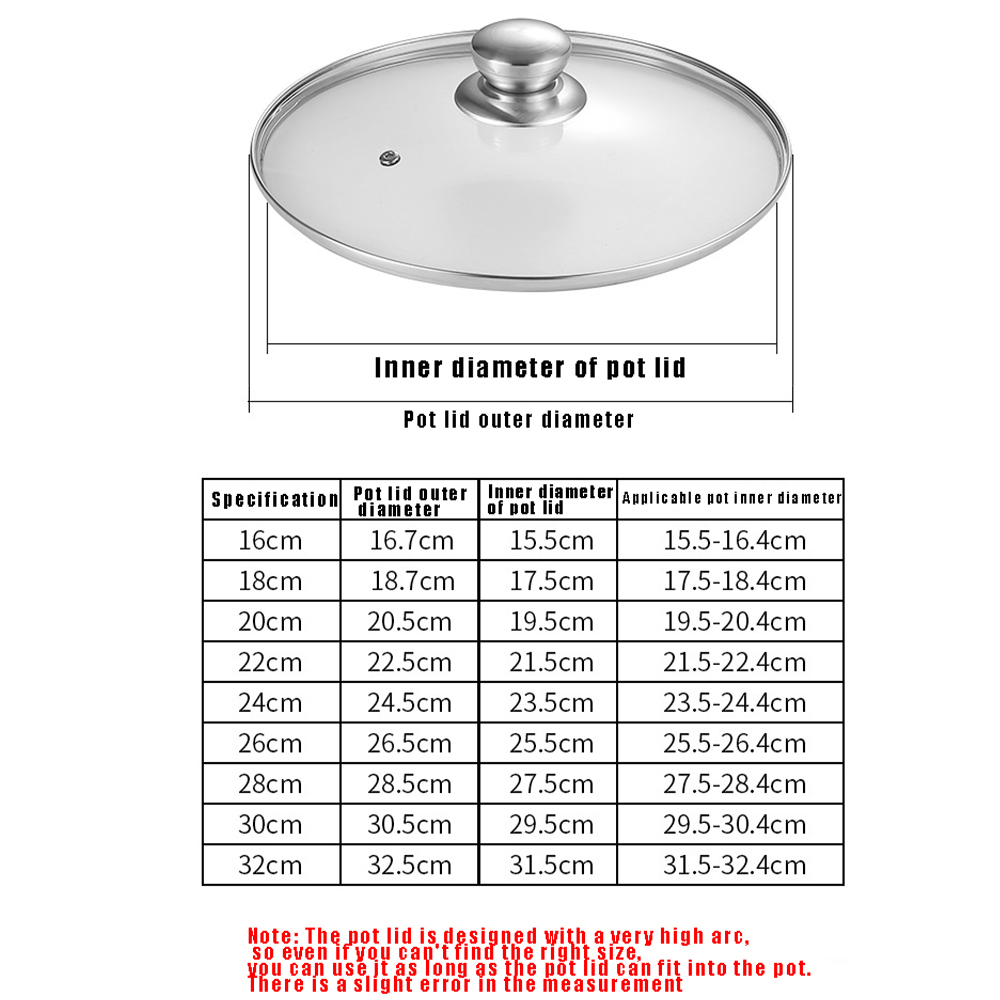 Tempered Glass Pot Lid Stainless steel Rimmed Pan Lid Spill Shatter-Proof Round Chef Glass Cover for Versatile Home Cooking Pan