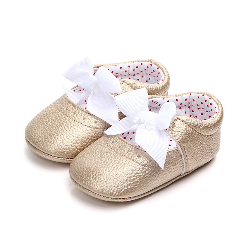 0-18 maanden pasgeboren babymeisje roze goud wit pu leren prinsessenschoenen strik eerste stappers