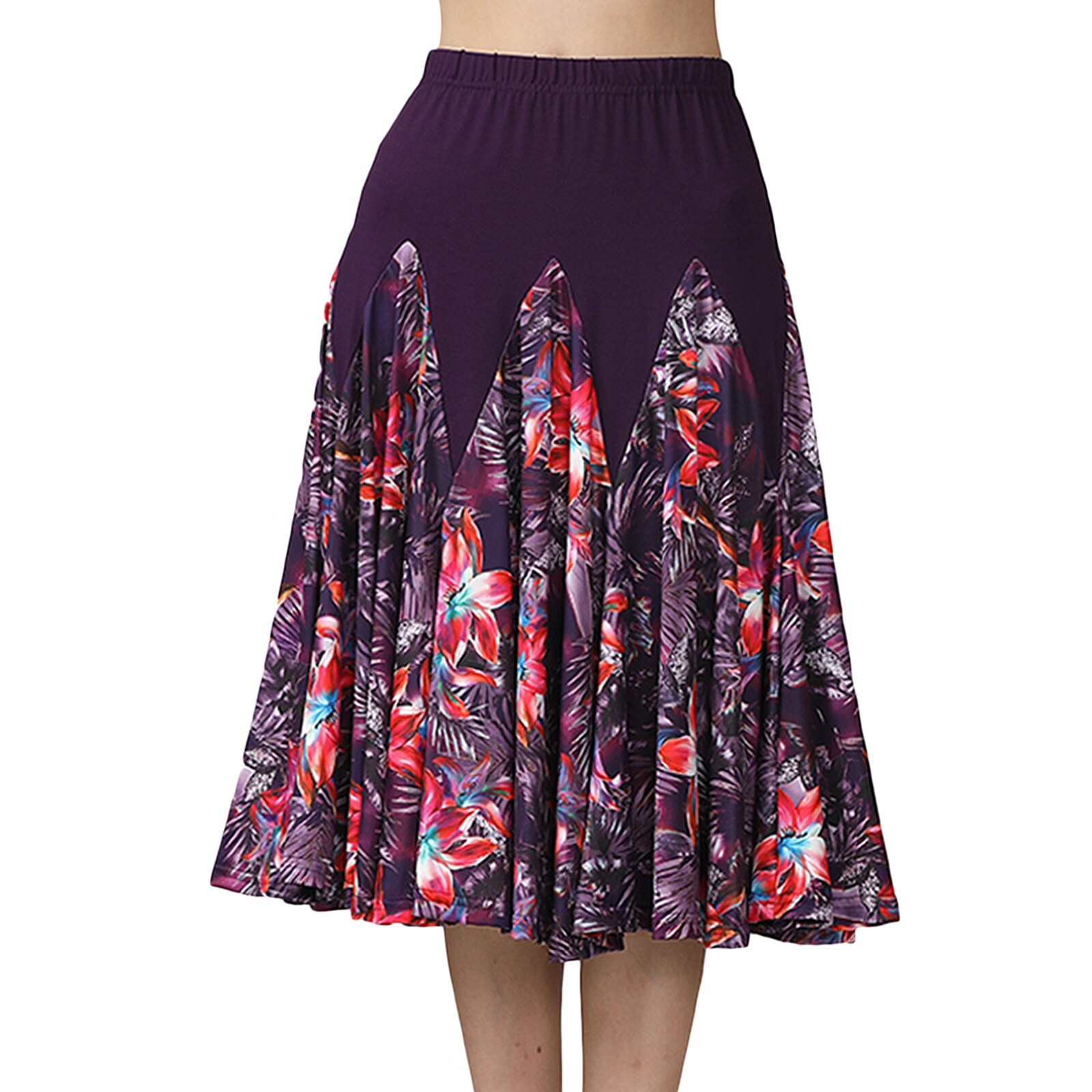 Womens Latin Ballroom Dancing Skirt Waltz Dance Party Long Swing Skirt Dress: Purple
