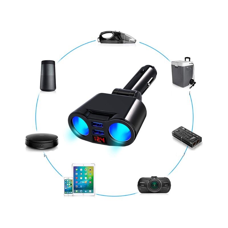 3 in 1 12V Auto Sigarettenaansteker Splitter Plug Dual USB Charger Spanning Stroom Monitor Voor iPhone Samsung tablet
