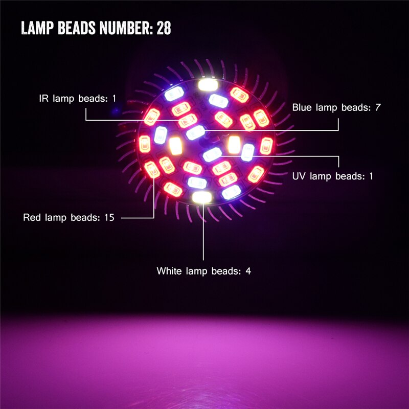 Lâmpada de led para cultivo hidropônico, iluminação para plantio e27, espectro completo, 18w, 28w, 30w, 110v, 220v