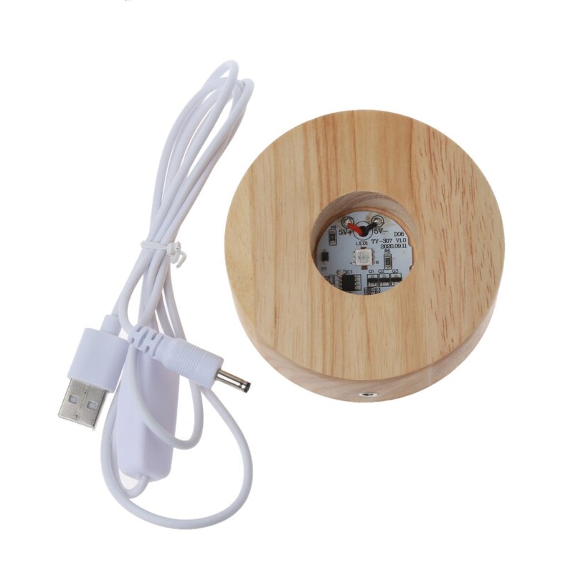 Handmade Resin Art Wood Round LED Display Base Colorful Light Wooden Night Base Resin Display Ornament Stand DIY Crafts: B