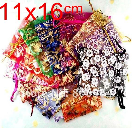 Omh 10Pcs 15 Kleur Mix Liefde Hart Rose Bloemen Kerst Wedding Voile Organza Tassen Sieraden Verpakking BZ08-21: 11x16cm Mix 10pcs