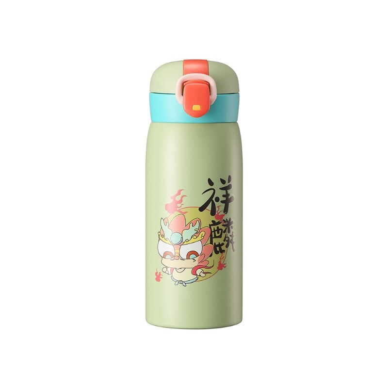 Bouteille Thermos de Style classique chinois, couvercle à rebond, tasse à thé en acier inoxydable, bouteilles d&#39;eau pour , bureau, maison, école: green / 390ml