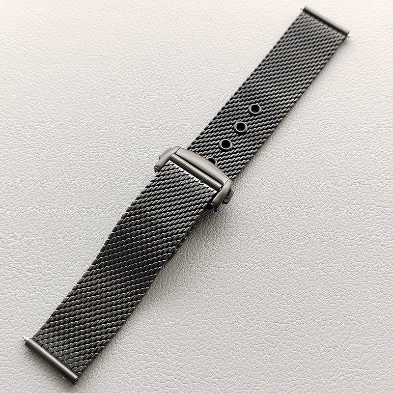 Bracelet de montre milanais en maille pour montre Omega Seamaster 007, métal haut de gamme en acier inoxydable avec fermoir pliant papillon 20mm 22mm: White black / 20mm
