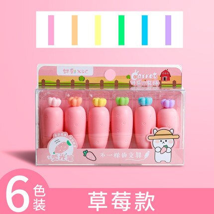 Surligneur carotte Cactus Kawaii, 6 couleurs, peinture, dessin, marqueur d&#39;art, fournitures scolaires, papeterie , 8 boîtes/lot: A