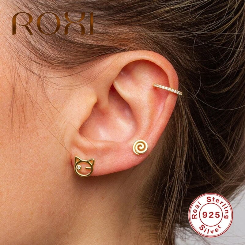 Roxi Punk Animal Snake Kraakbeen Oorbellen Voor Vrouwen Meisjes Leuke Insect Bee Kat Piercing Mooie Stud Oorbel Zilver 925 Sieraden