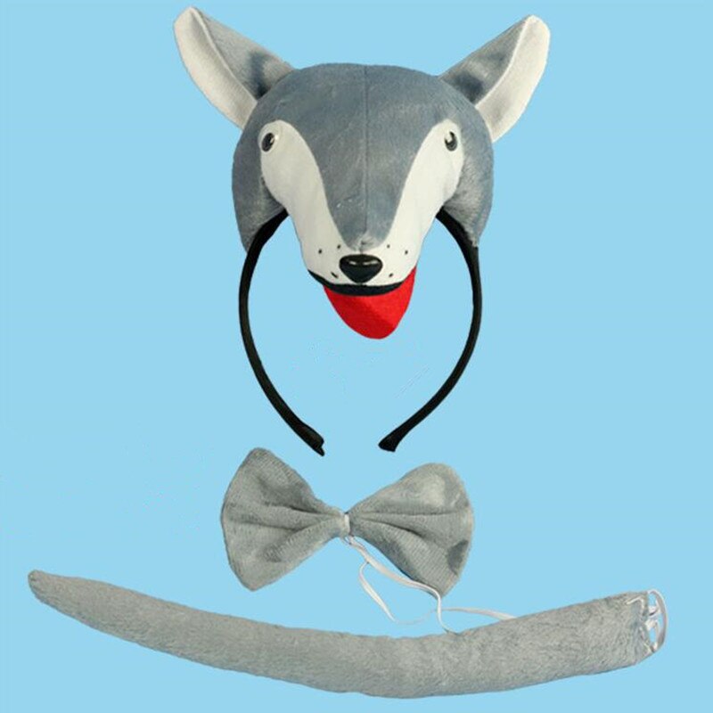 Maquillage 3D loup gris pour enfants | Pour garçons et filles, accessoire Costume avec bandeau et queue, pour fête Halloween