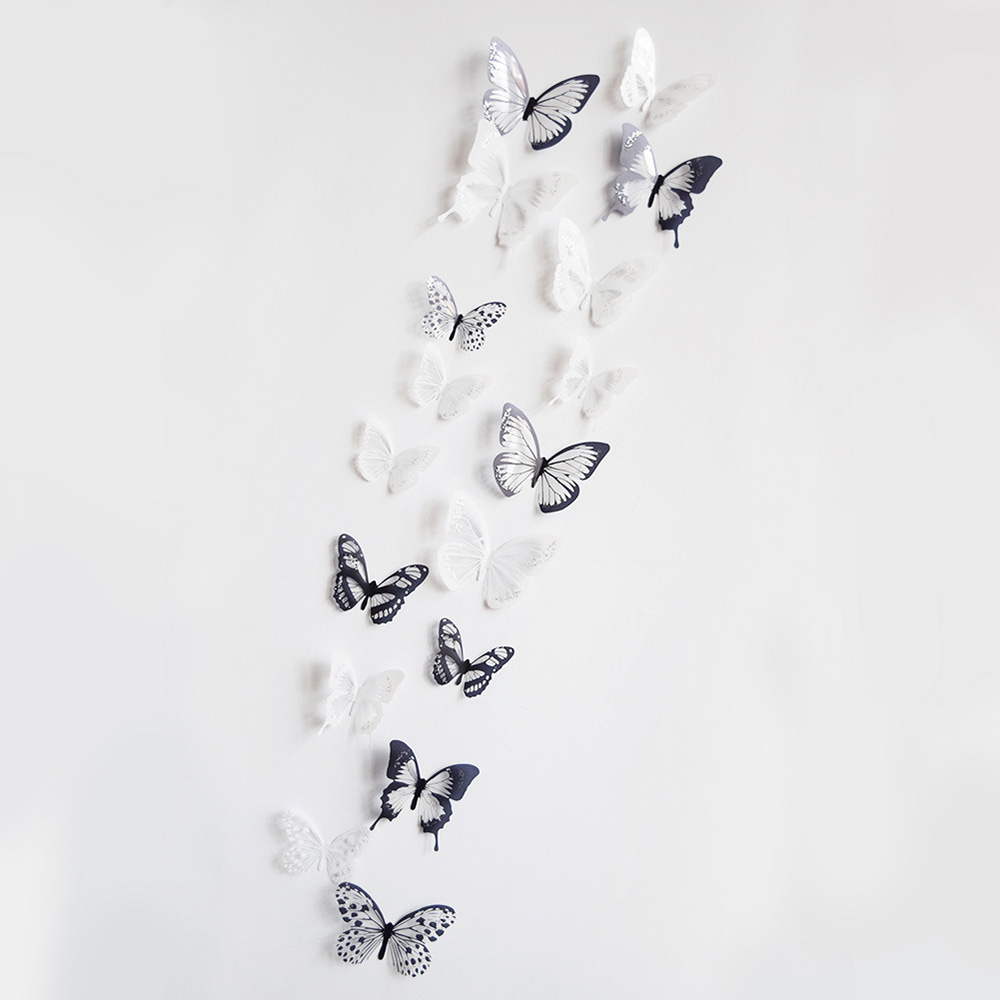 18Pcs Multicolor PVC Art Fridge White Black Poster 3D Butterfly Stickers Wall Decoration Home DIY Decor Nursery Dining Room: a