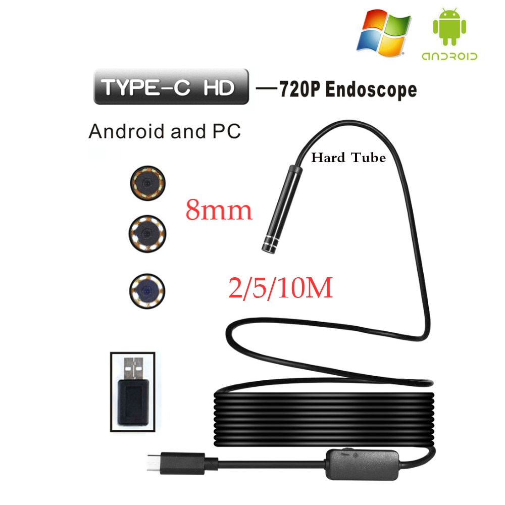 8mm linse android hd endoscop kamera type c usb endoscopio inspektion hard tube kamera pc android til huawei telefoner borescope