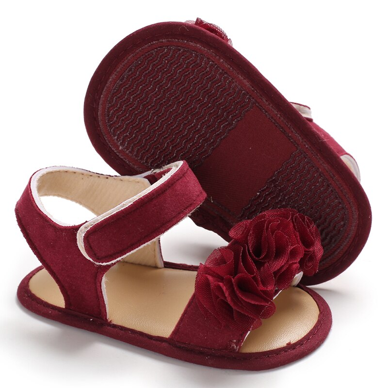 Zomer Zoete Meisje Bloem Sandalen Baby Peuter Zachte Zool Schoenen Prinses Kant Bloem Baby Meisje Schoenen Platte Zool 0-18 M: Rood / 7-12 Months
