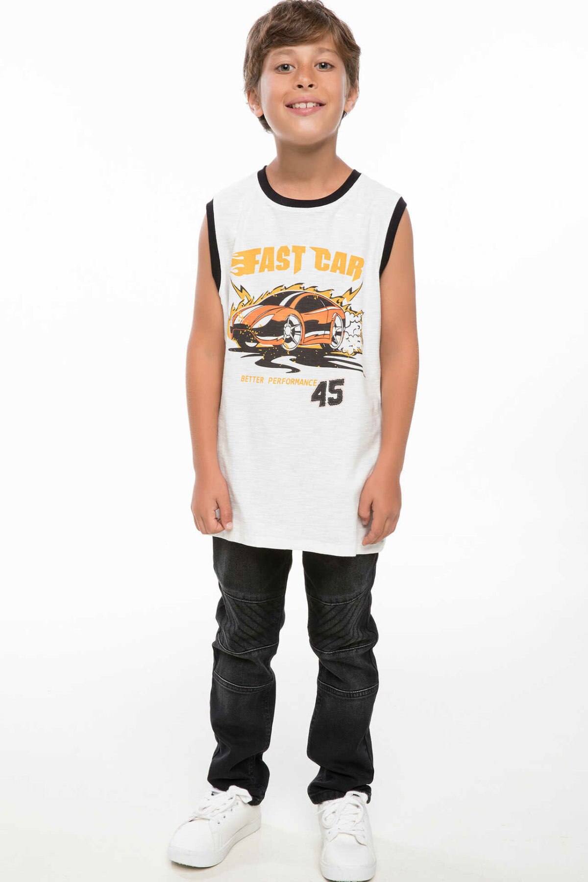 DeFacto Junge Sommer Ärmelloses Top Tees Jungen Bild Drucke Weiß T-Shirts Kinder Sportler Lange T-Shirts-J2048A618SM