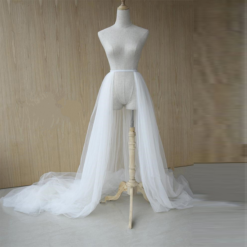 Zwarte Afneembare Tulle 5 Lagen Voor Bridal Overlay Rok Voor Bruiloft Rok Elastische Lange Tulle Over Rok Afneembare Rok: WHITE / L