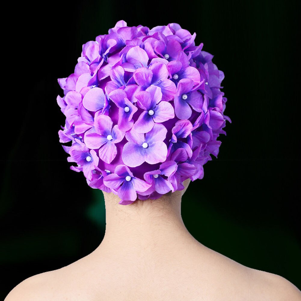 Kvinner badehette unik blomsterdykking strand myk beskyttelse vannsport fri størrelse langt hår solid elastisk håndlaget pustende