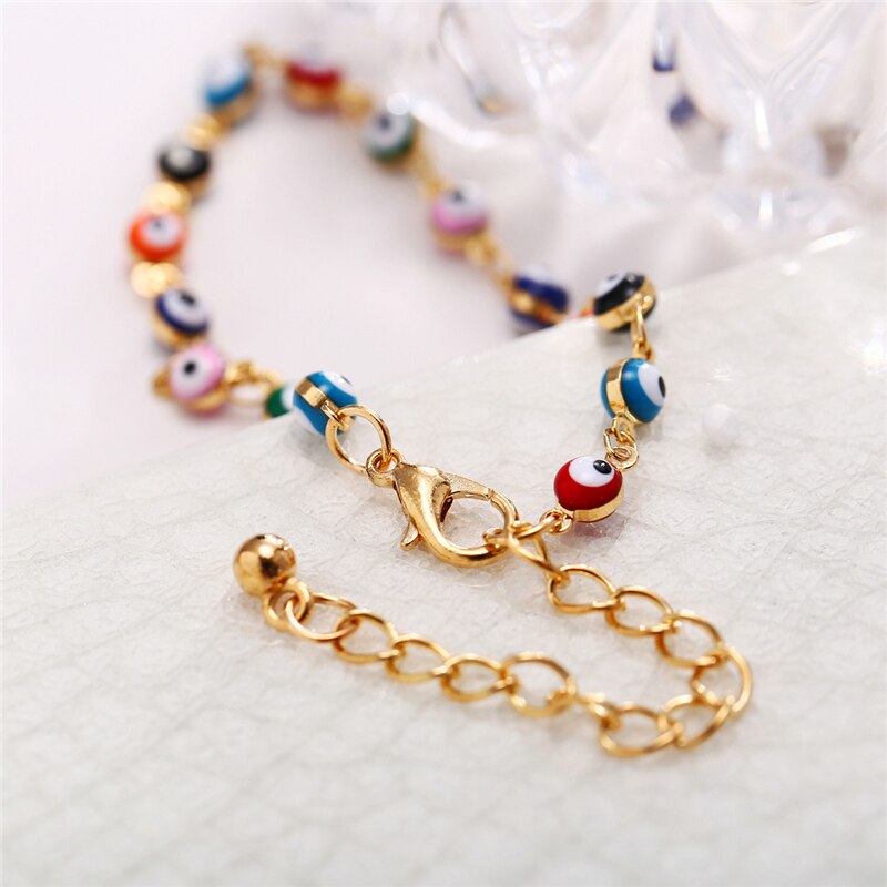 Tobilleras de abalorios Bohemias de ojos turcos multicolor para mujer, pulsera de tobillo de concha de tortuga, pulsera de pie, joyería de playa de océano