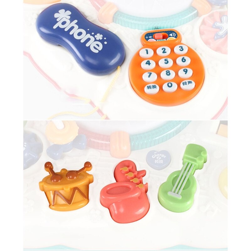 Multi-Function Education Table with Musical Instruments, Baby Movements Developing Table for Musical Activity, Red/Blue