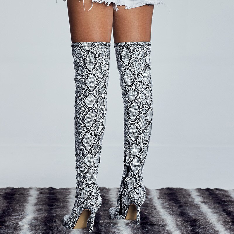 snakeskin print pointed kitten-heel over-the-knee boots Women's thigh boot women's shoes 42