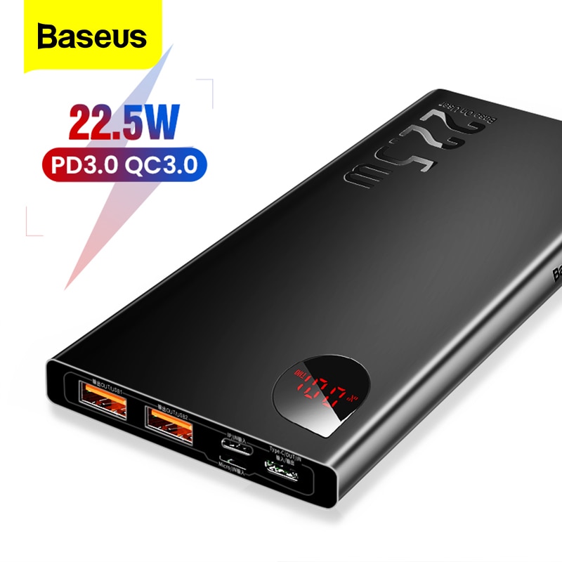 Baseus 5A SCP Power Bank Quick Charge 3.0 USB C PD 10000mAh Powerbank for iPhone Xiaomi Huawei Portable External Battery Charger