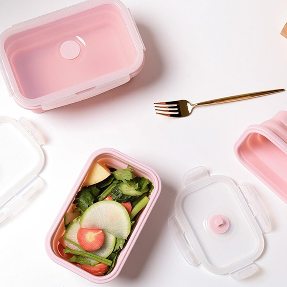 500ml Silicone Collapsible Lunch Box Food Storage Container Bento Outdoor Picnic Camping Box Microwavable Portable Rectangl H8Q7