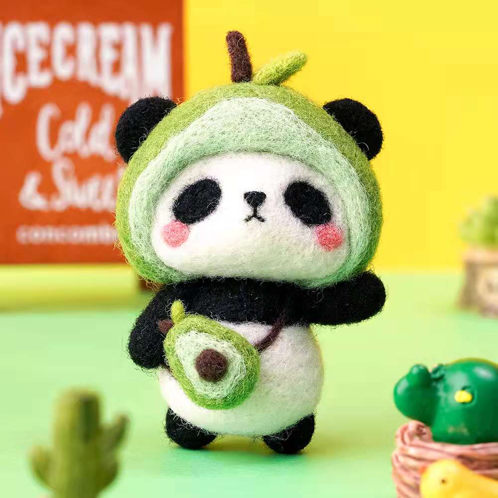 Juguete semiterminado de fieltro de lana de Panda, accesorios para muñecas DIY, aguja de fieltro de lana, conjunto de agujas de tejer, accesorios de artesanía de Navidad: Avocado Panda