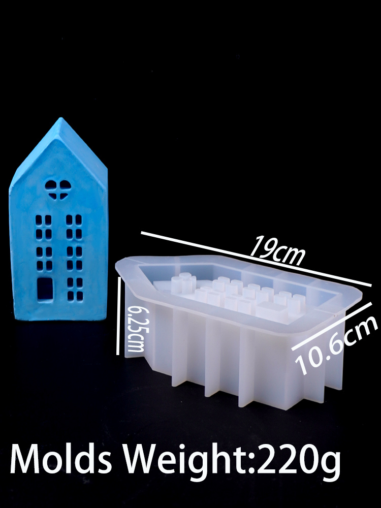 Huisontwerp Betonnen Kandelaar Siliconen Mal Diy Raam Huizen Theelicht Kaarshouder Cement Palaster Home Decor Ambachtelijke Mallen: Licht Groen