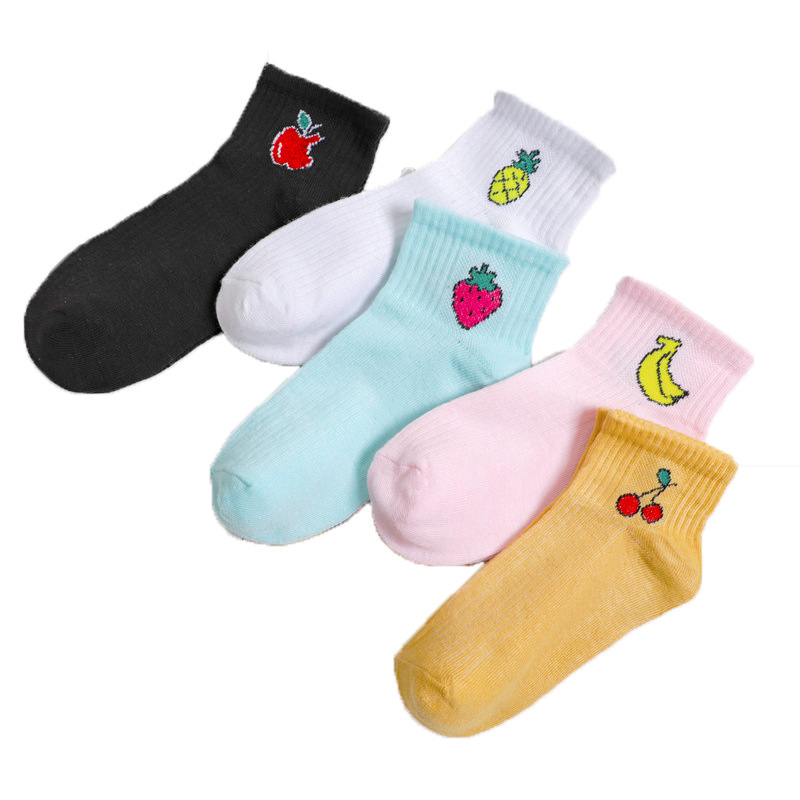 LJIQQ 5 pairs women candy fruit socks spring summer lady ankle socks embroidery female socks: F