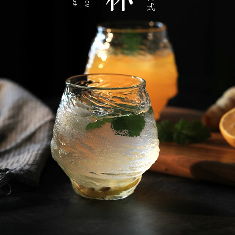 270ml Japanese style glass red wine glass hammered tea cup heat-resistant Japanese tree pattern transparent tea cup water cup: 390ml