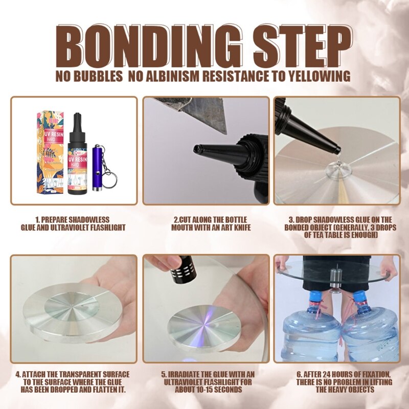 Résine époxy UV, colle dure transparente, lampe de poche ultraviolette, liquide de cristal de durcissement pour bricolage artisanat fabrication de bijoux, 1 ensemble