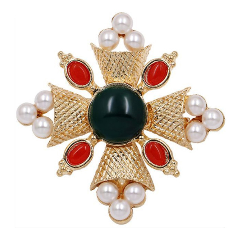 Jahrgang-barockbrosche mit grüner perle, edelsteinausschnitt, geometrisches rechteck, kragenbrosche, damenschmuck: Barock 6