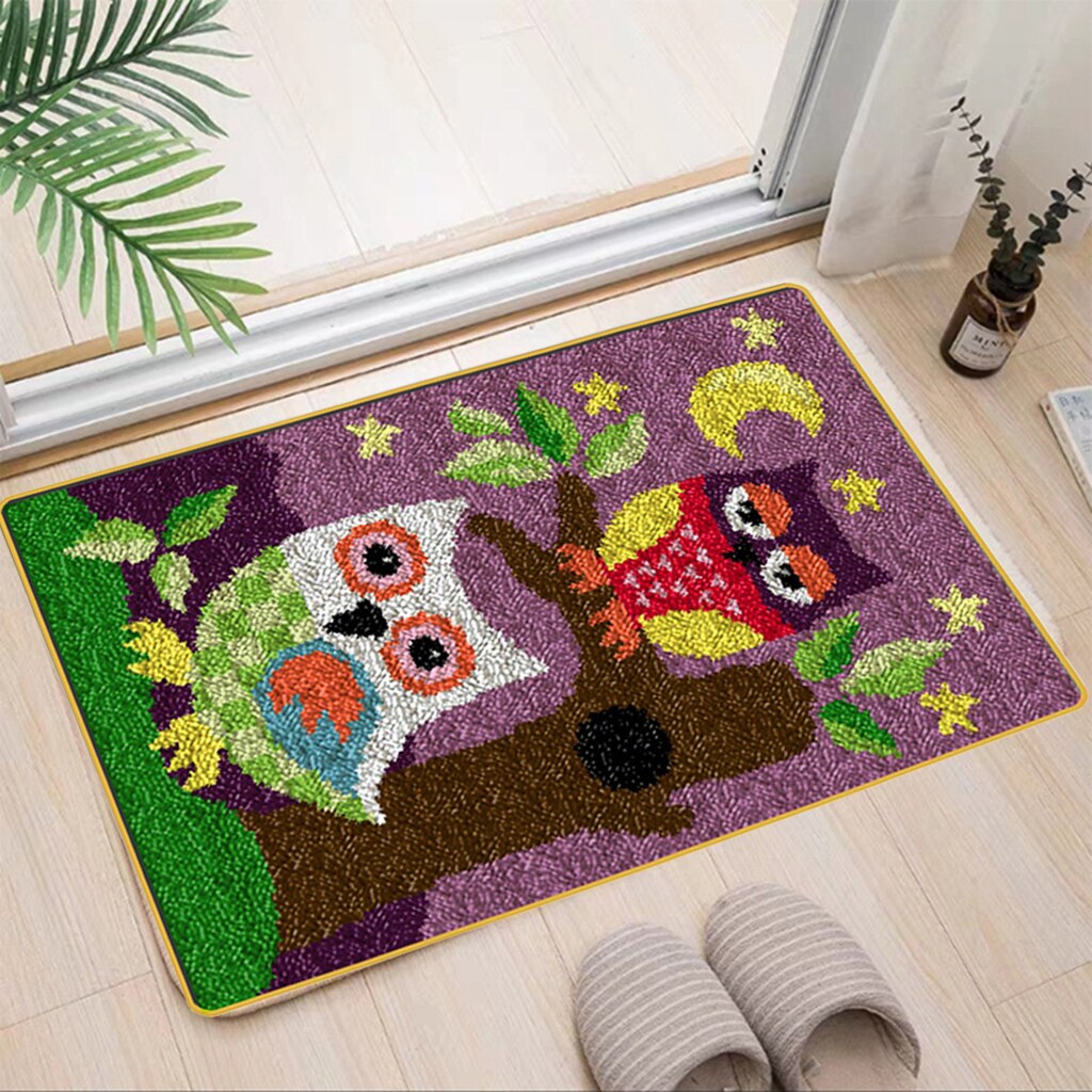 DIY Latch Hook Rug Kits for Kids Beginners Carpet Making Animal Tiger/Wolf/Owl Pattern Hooking Crafts - 85x62cm: Owl