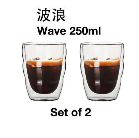 Borosilikatväggar kaffe/te/drycker glas kopp snapsglas - dubbelvägg isolerade latte glas espressokaffemuggar: 250 ml våguppsättning  of 2
